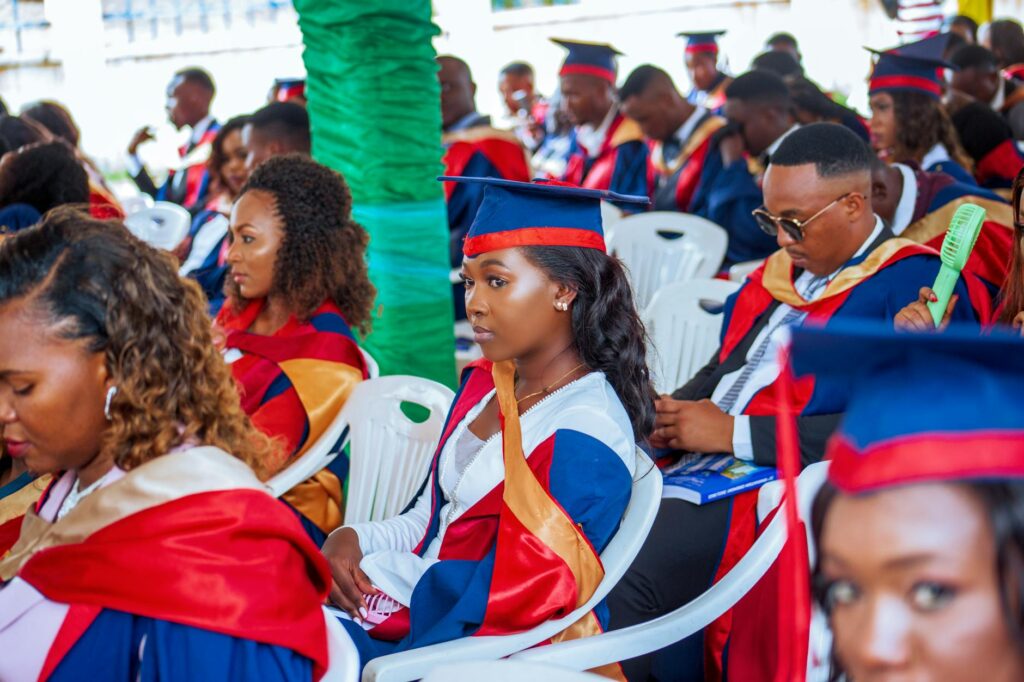 diverse group of scholarship recipients celebrating at university graduation ceremony
