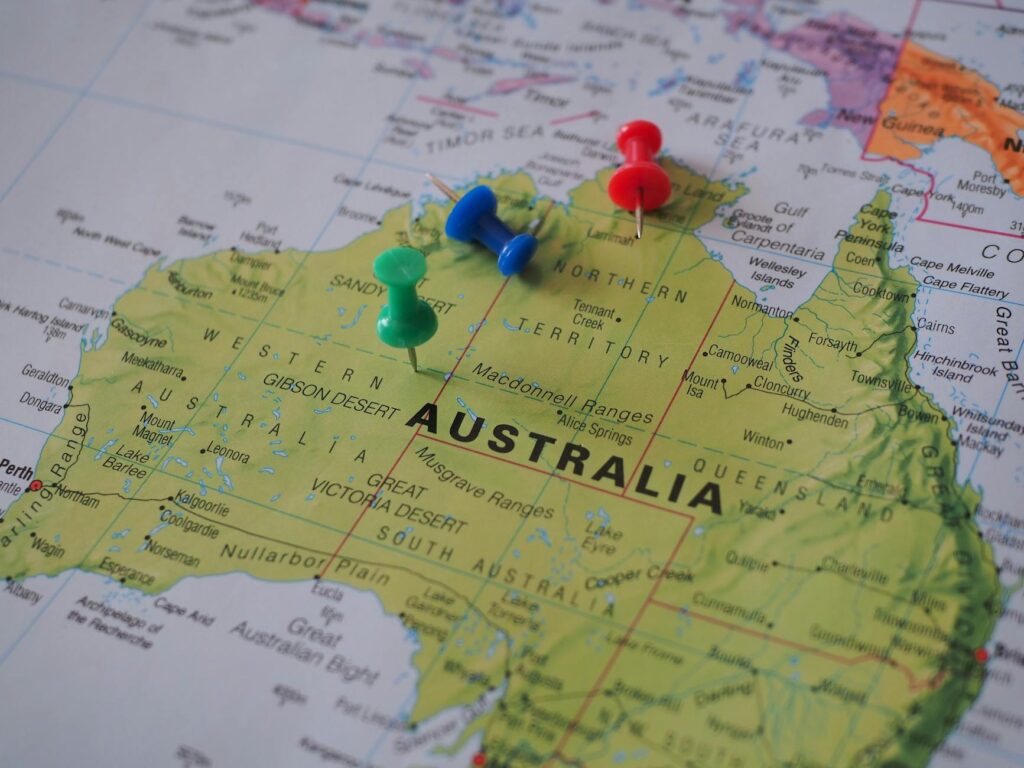 world map with scholarship destination pins highlighting UK USA Australia Europe Asia